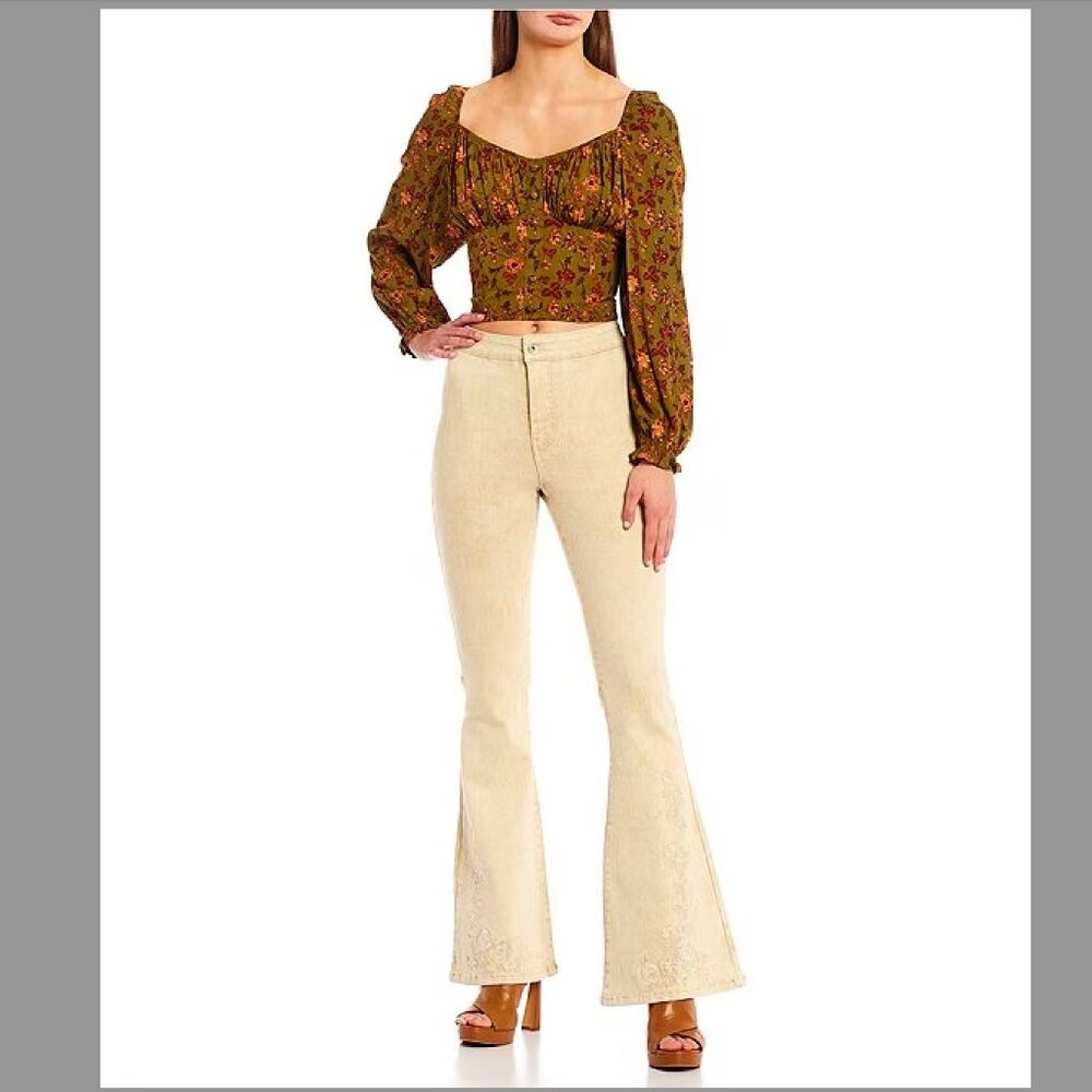 Chelsea & Violet High Rise Floral Embroidered Flare Leg Jeans - NWT